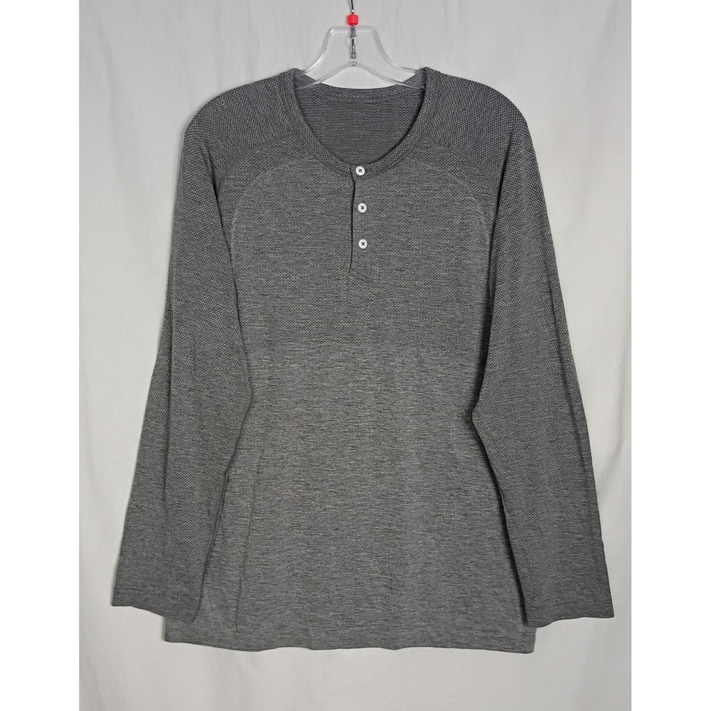 Lululemon Mens Metal Vent Tech Long Sleeve Henley Gray Heathered Sz L